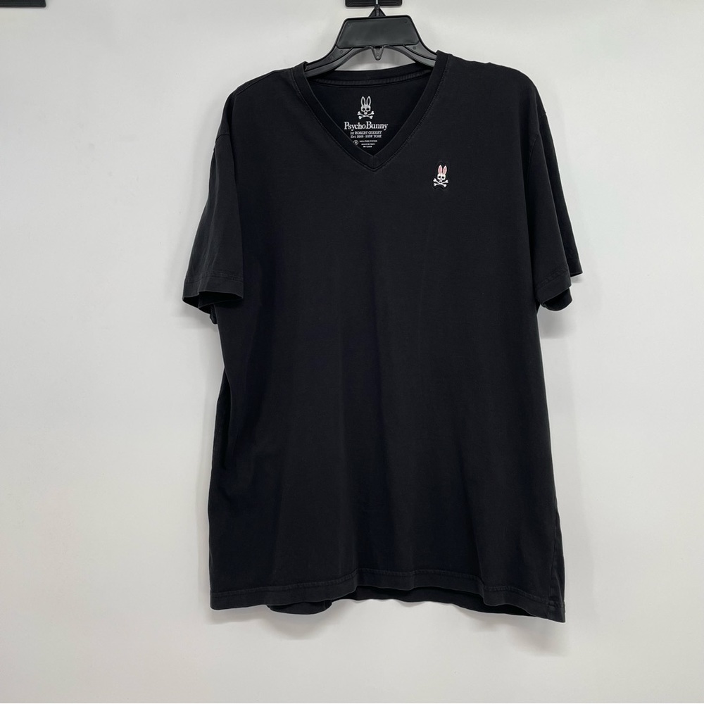 Psycho Bunny T Shirt Mens Size 6, 100% Pima Cotton Black Short Sleeve V-Neck